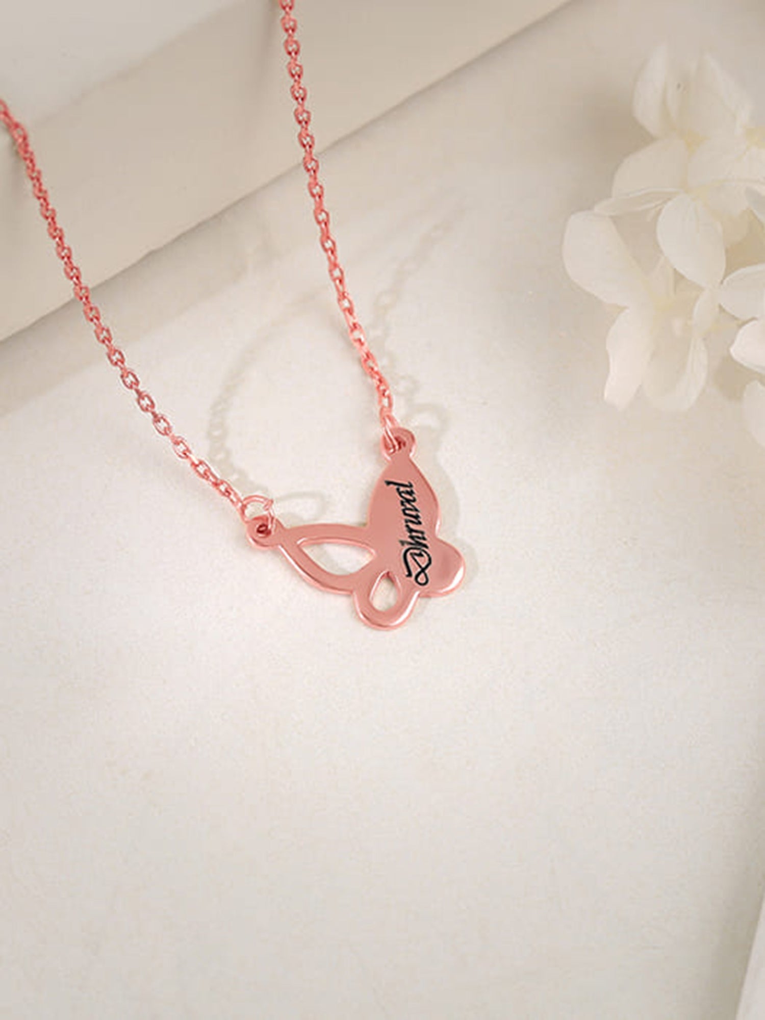 Rose Gold Personalised Butterfly Necklace