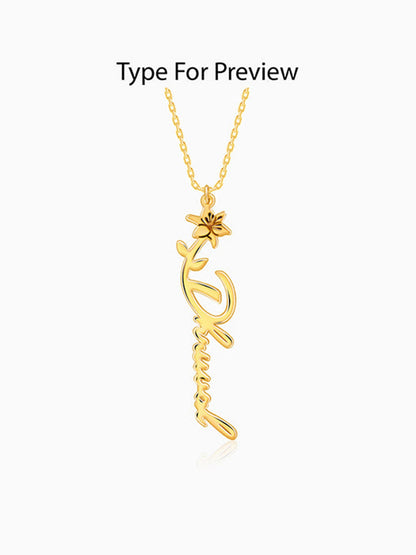 Golden Personalised Flower Name Pendant with Link Chain