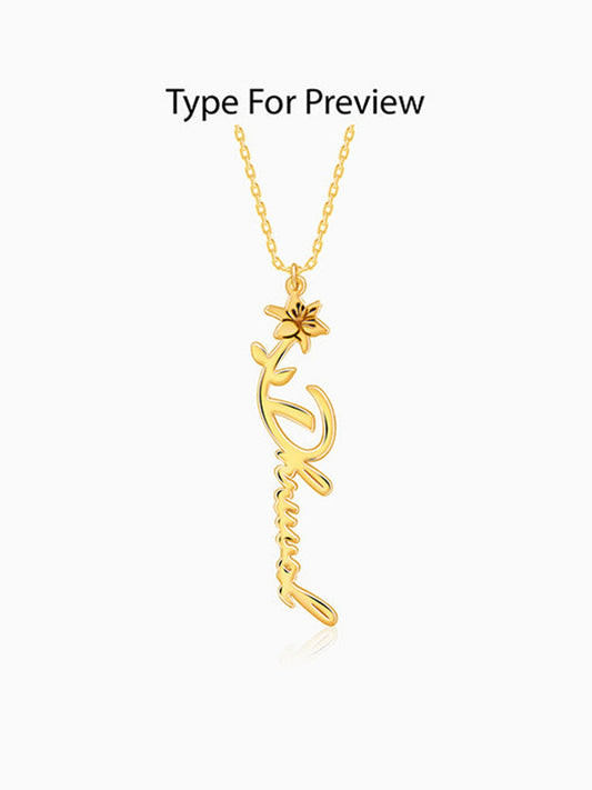 Golden Personalised Flower Name Pendant with Link Chain