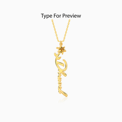 Golden Personalised Flower Name Pendant with Link Chain