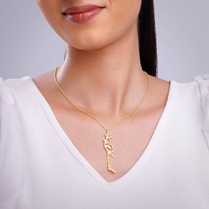 Golden Personalised Flower Name Pendant with Link Chain