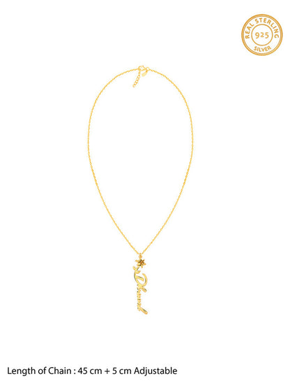 Golden Personalised Flower Name Pendant with Link Chain