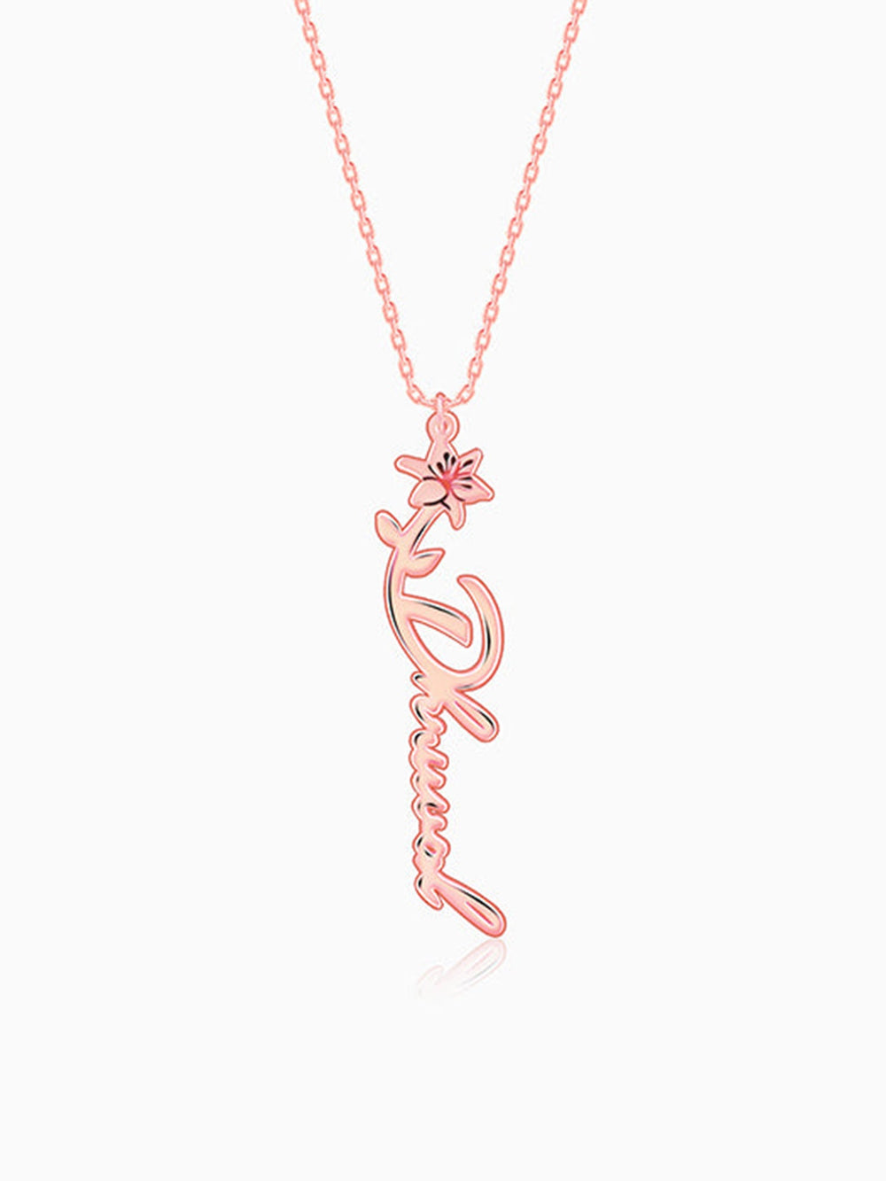 Rose Gold Personalised Flower Name Pendant with Link Chain