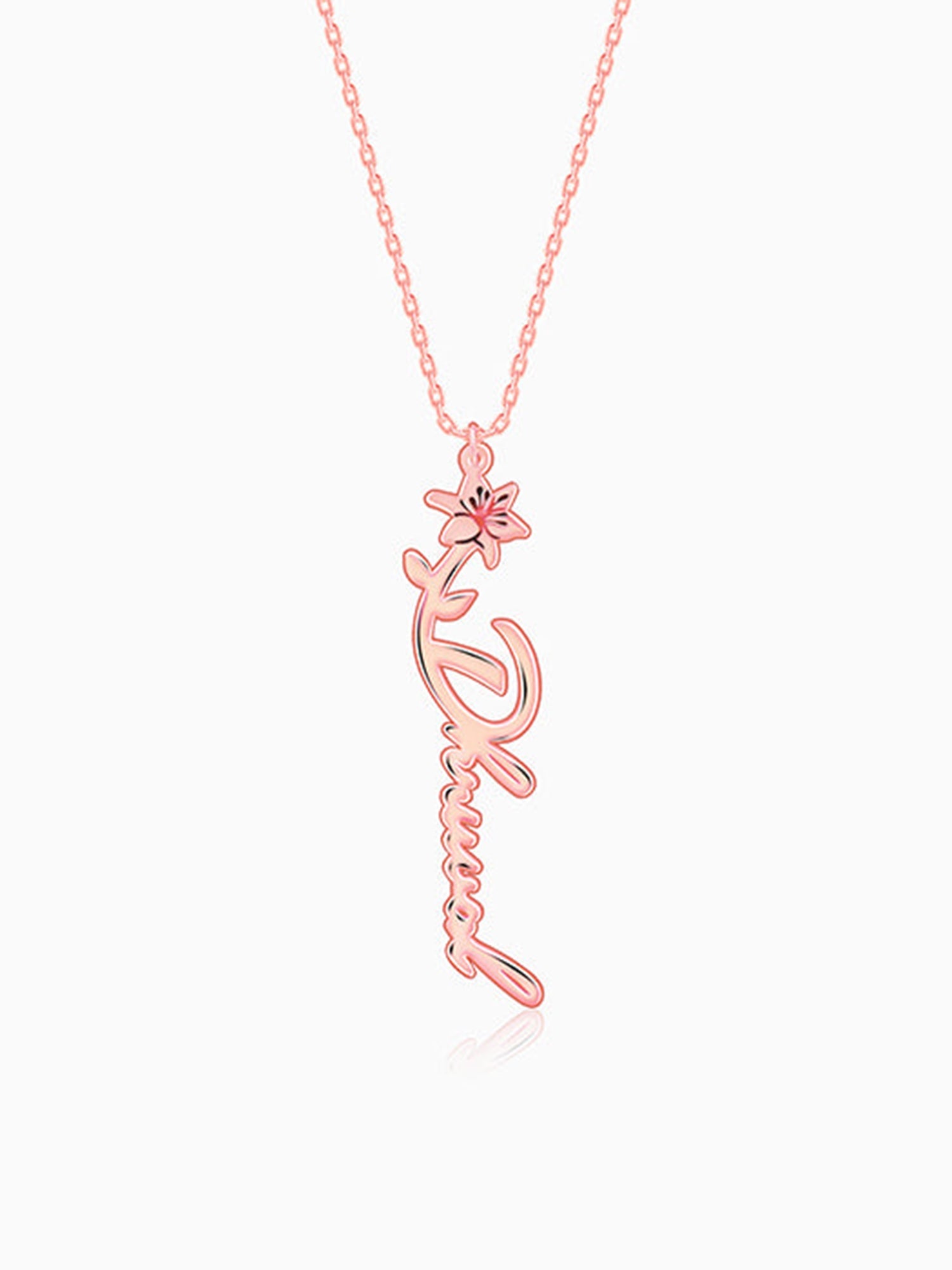 Rose Gold Personalised Flower Name Pendant with Link Chain