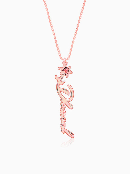 Rose Gold Personalised Flower Name Pendant with Link Chain