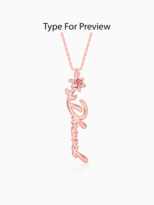 Rose Gold Personalised Flower Name Pendant with Link Chain
