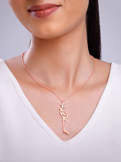 Rose Gold Personalised Flower Name Pendant with Link Chain