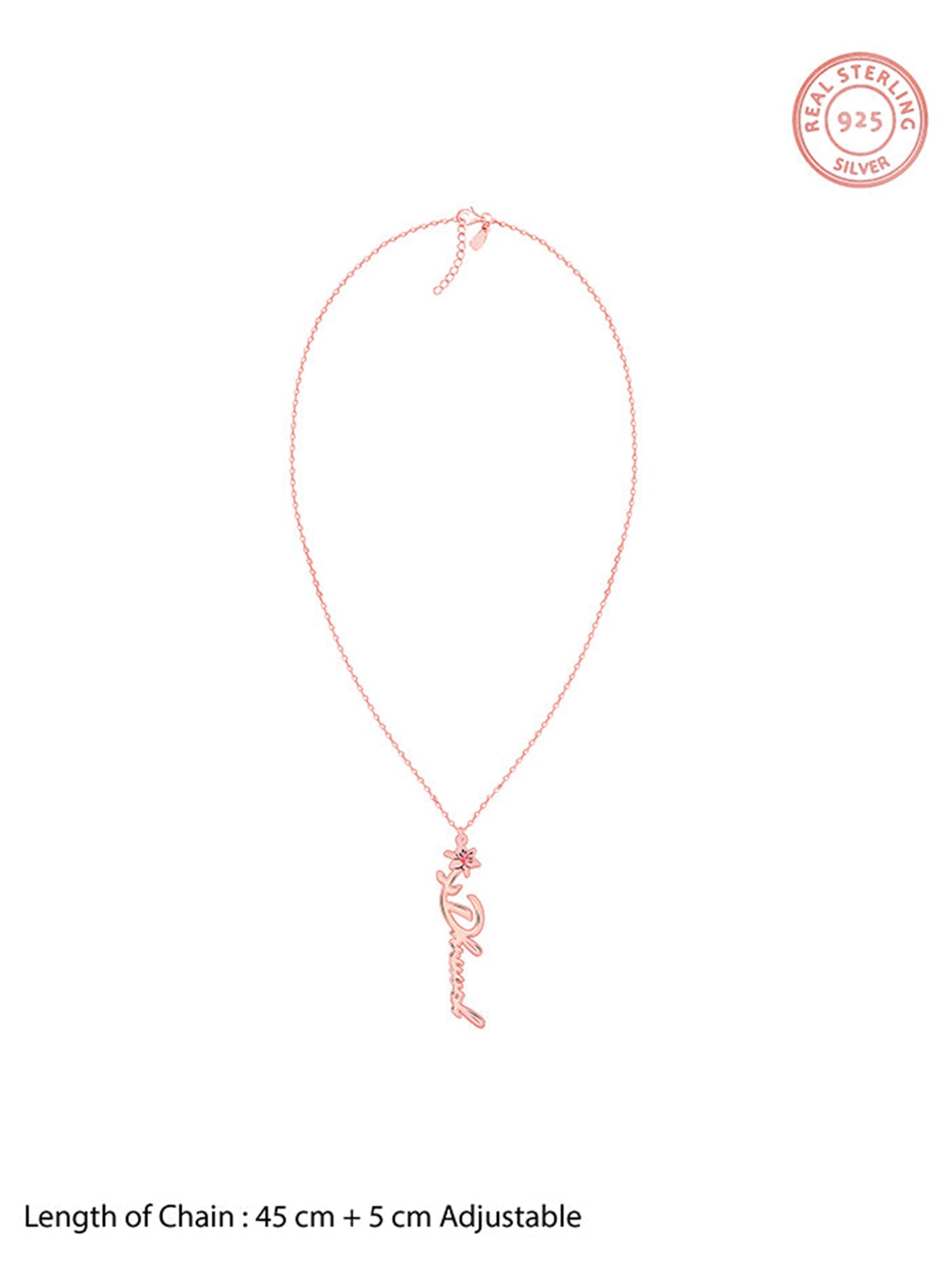 Rose Gold Personalised Flower Name Pendant with Link Chain