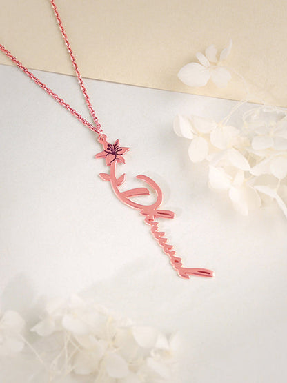 Rose Gold Personalised Flower Name Pendant with Link Chain