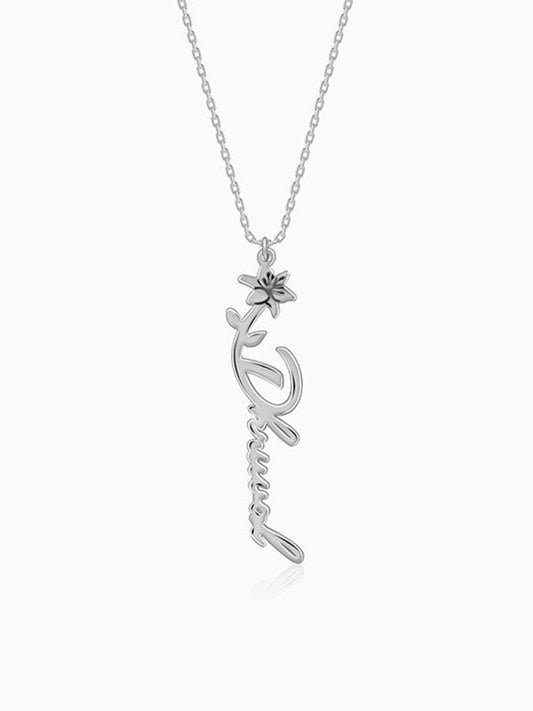 Silver Personalised Flower Name Pendant with Link Chain