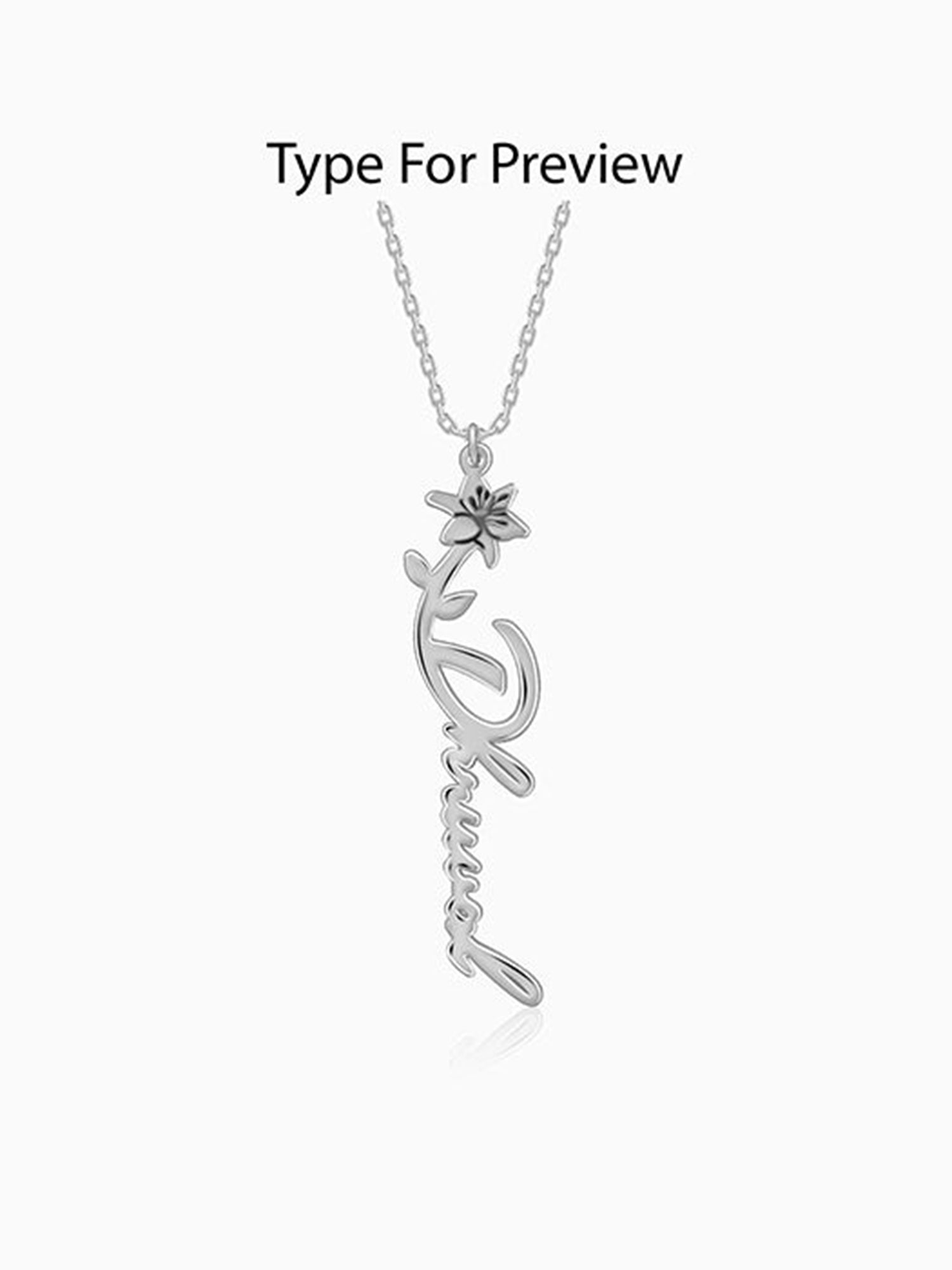 Silver Personalised Flower Name Pendant with Link Chain