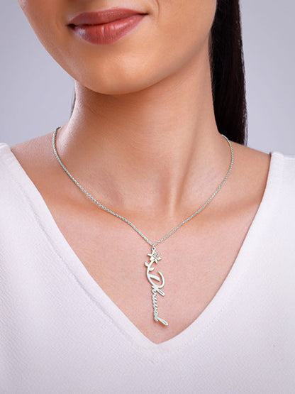 Silver Personalised Flower Name Pendant with Link Chain