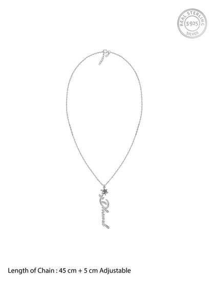 Silver Personalised Flower Name Pendant with Link Chain