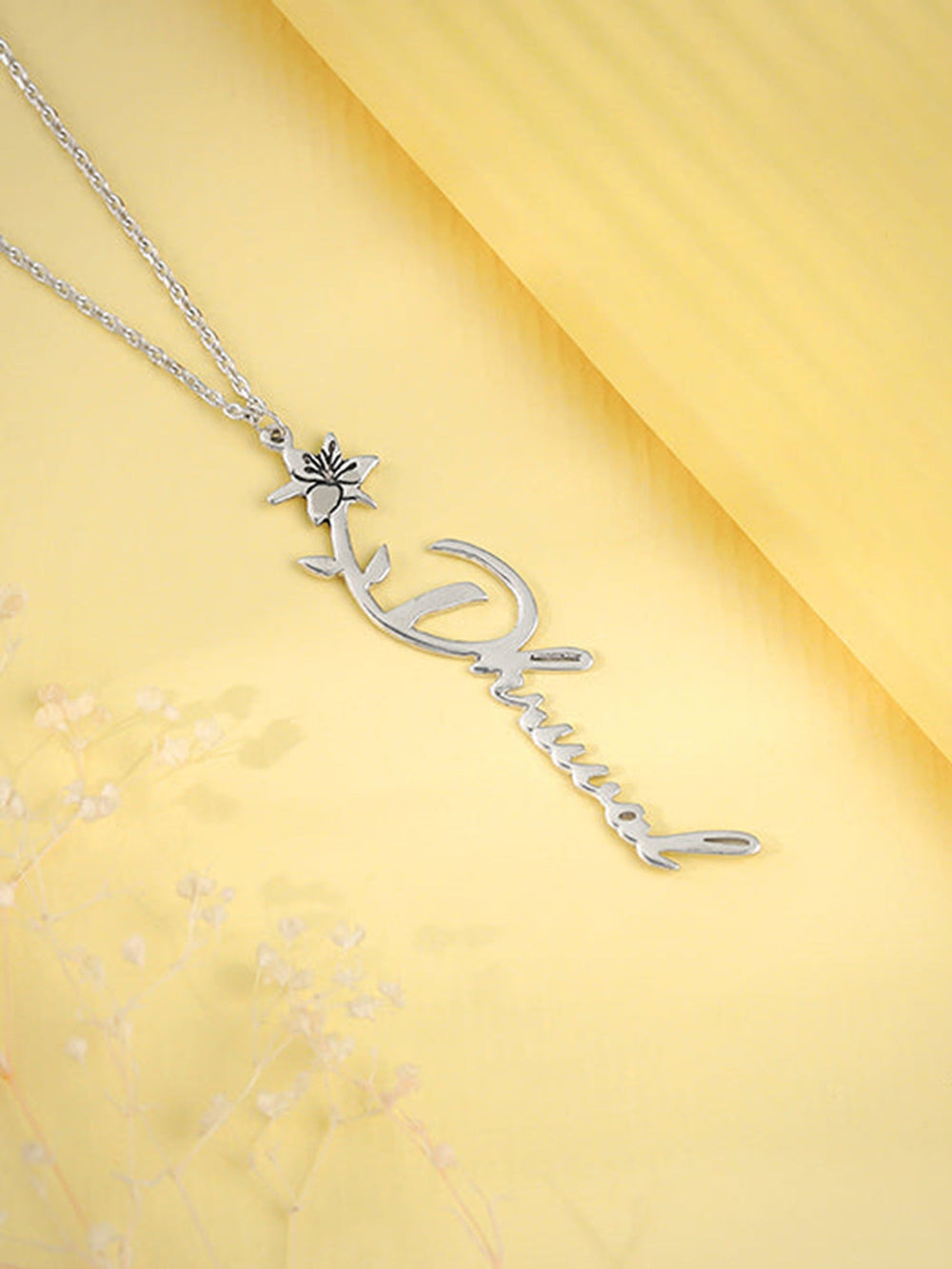 Silver Personalised Flower Name Pendant with Link Chain