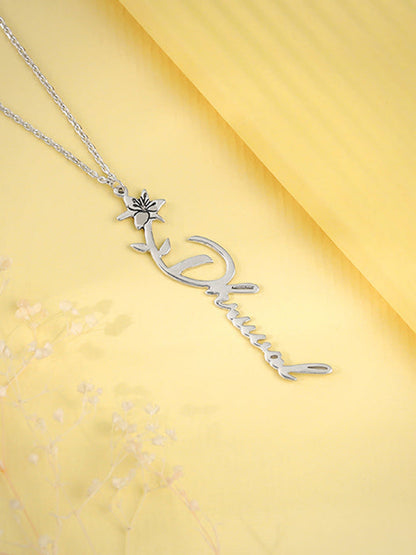 Silver Personalised Flower Name Pendant with Link Chain
