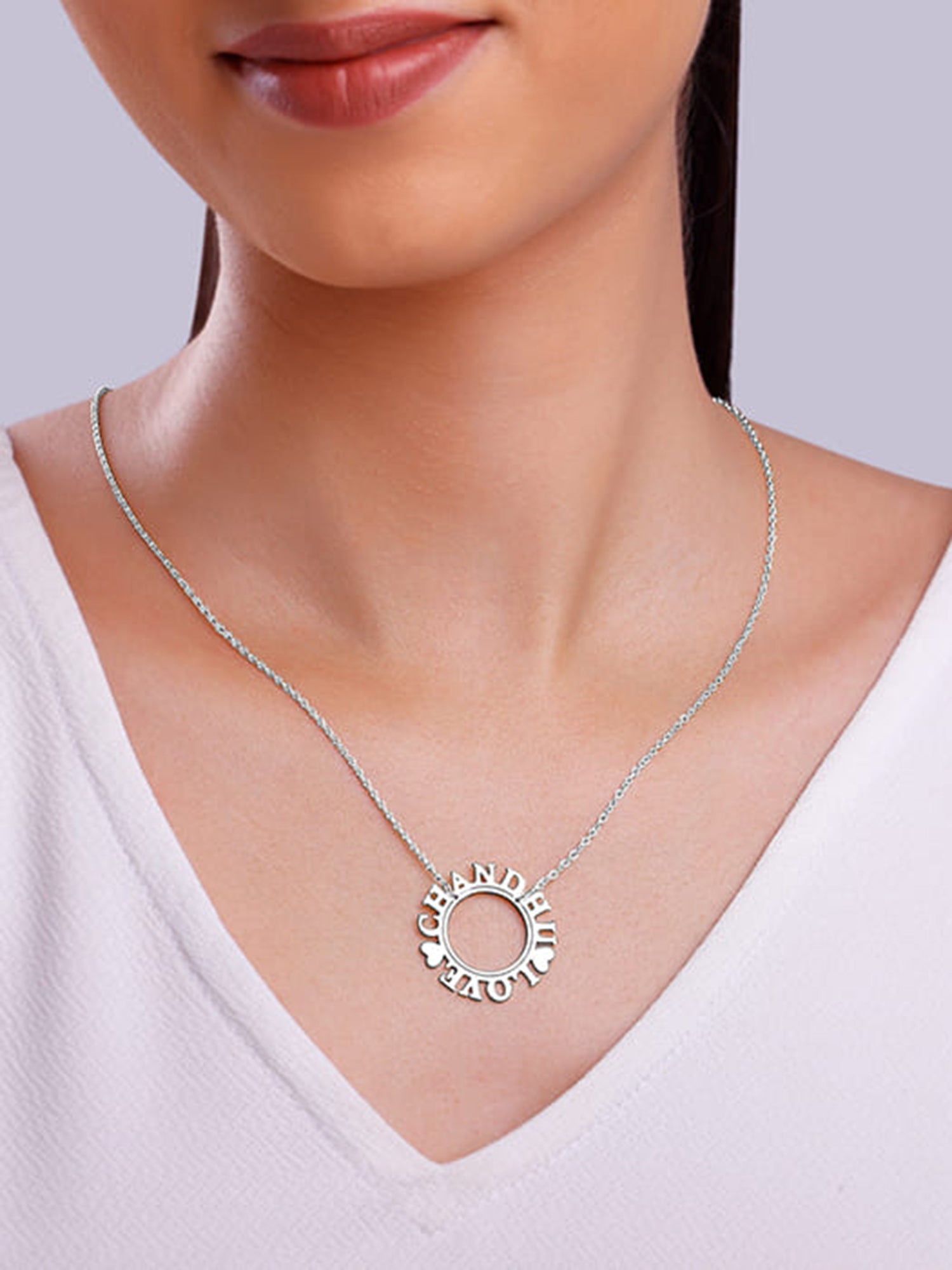 Silver Personalised Round Name Necklace