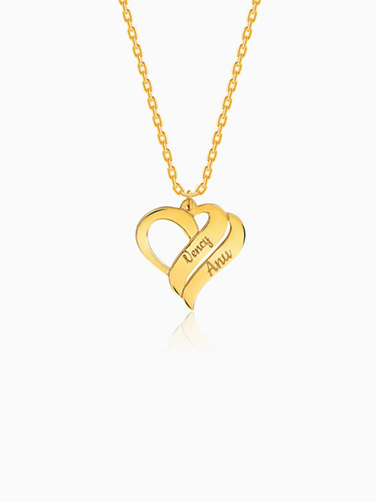 Golden Personalised Name Heart Duo Pendant With Link Chain