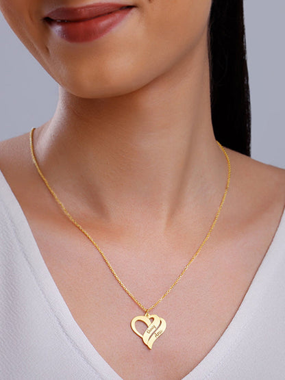 Golden Personalised Name Heart Duo Pendant With Link Chain