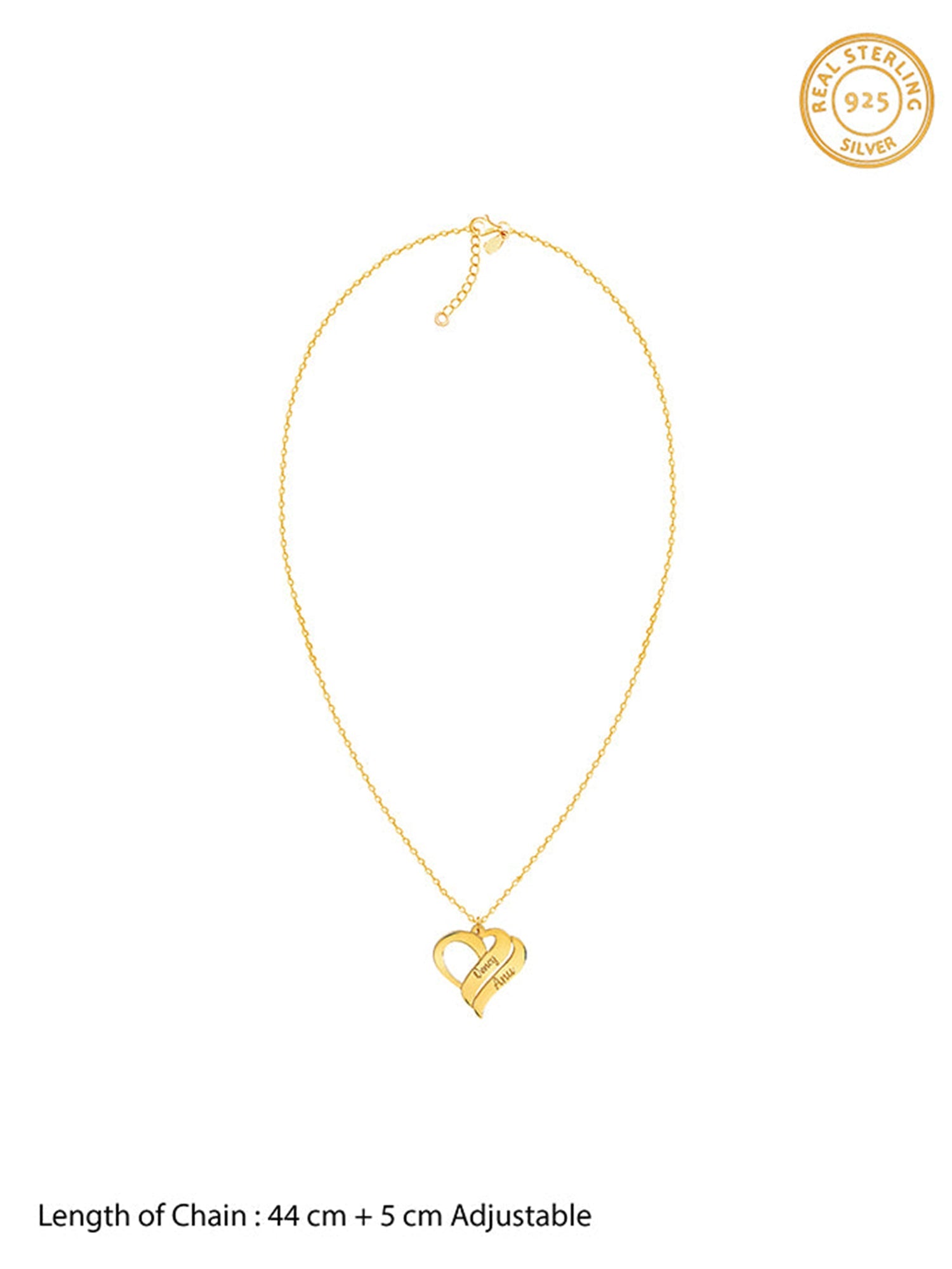 Golden Personalised Name Heart Duo Pendant With Link Chain