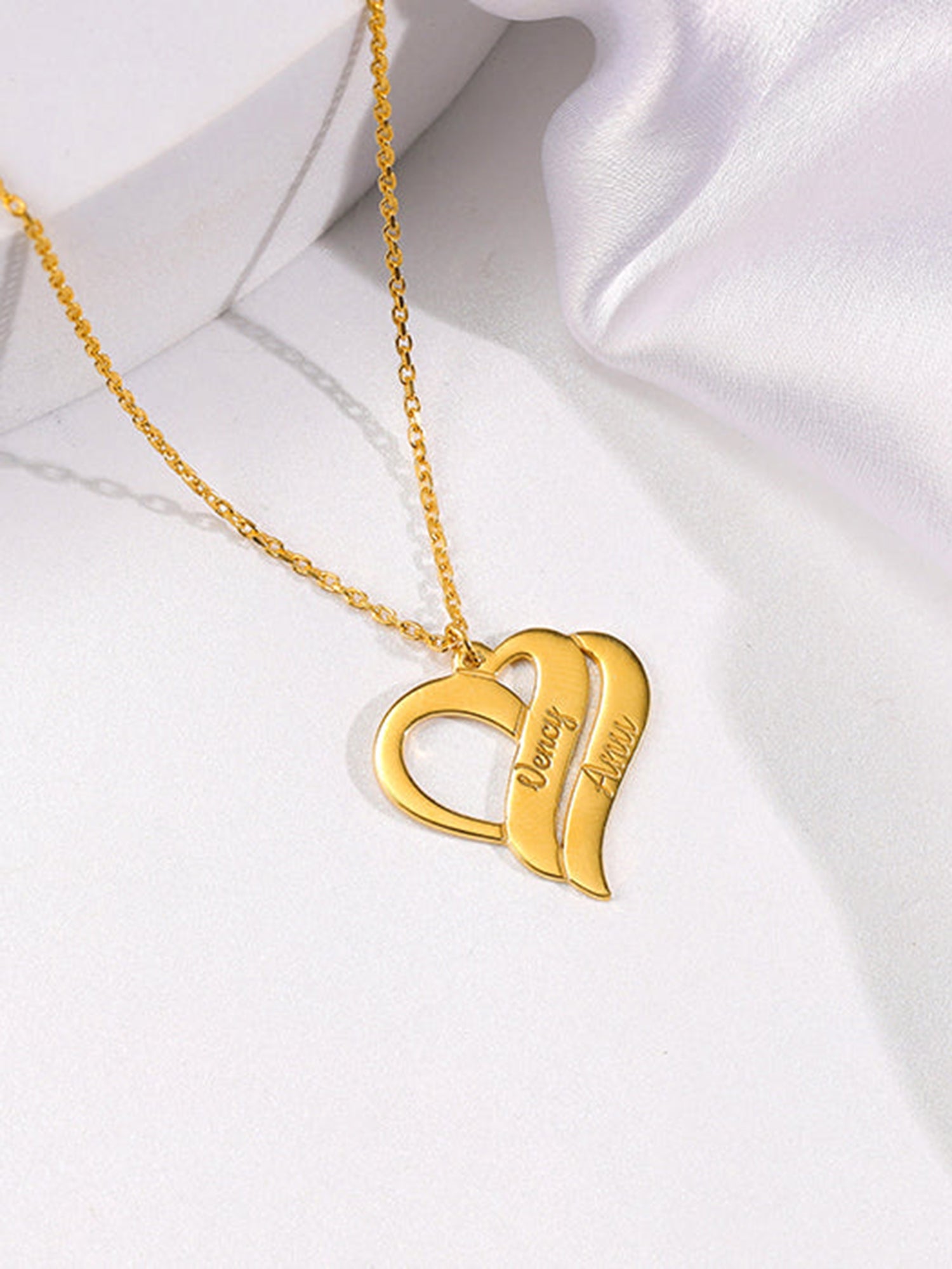 Golden Personalised Name Heart Duo Pendant With Link Chain