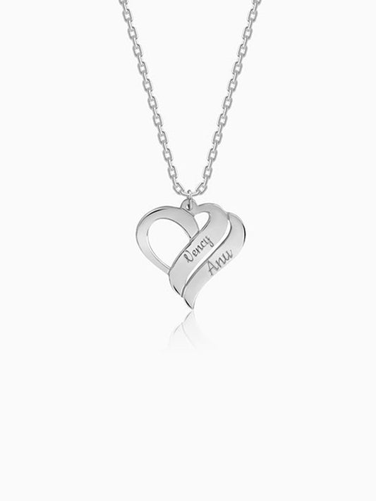 Silver Personalised Name Heart Duo Pendant With Link Chain