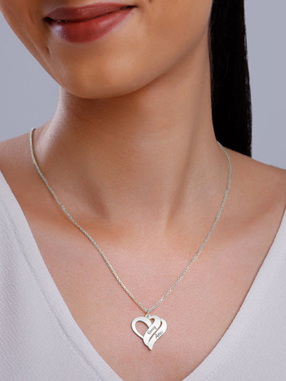 Silver Personalised Name Heart Duo Pendant With Link Chain