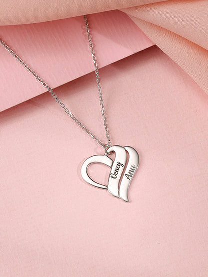 Silver Personalised Name Heart Duo Pendant With Link Chain