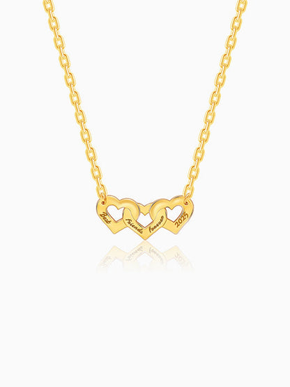 Golden Personalised Triple Heart BFF Necklace