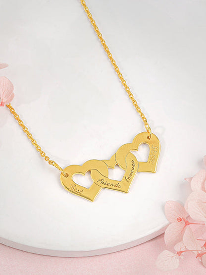 Golden Personalised Triple Heart BFF Necklace