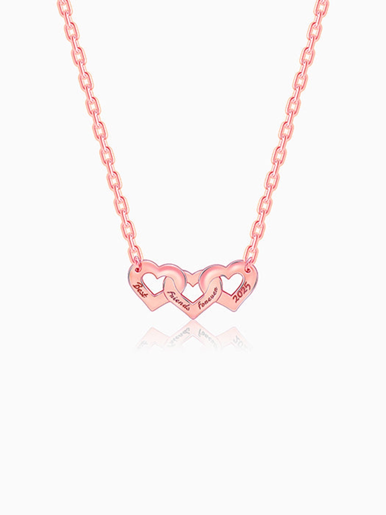 Rose Gold Personalised Triple Heart BFF Necklace