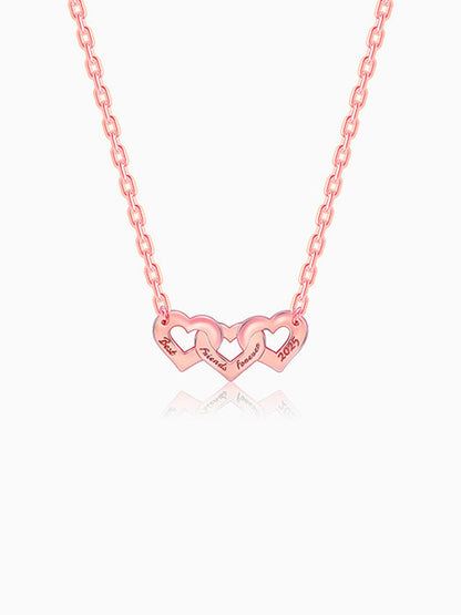 Rose Gold Personalised Triple Heart BFF Necklace