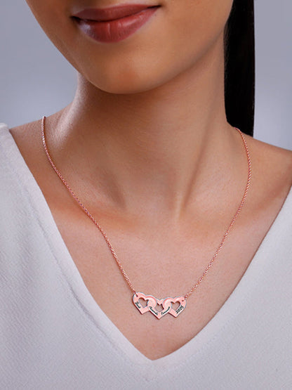 Rose Gold Personalised Triple Heart BFF Necklace
