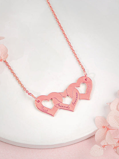Rose Gold Personalised Triple Heart BFF Necklace