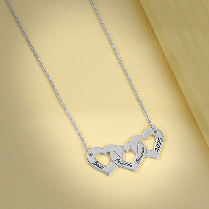 Silver Personalised Triple Heart BFF Necklace