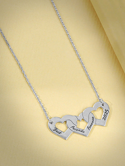 Silver Personalised Triple Heart BFF Necklace