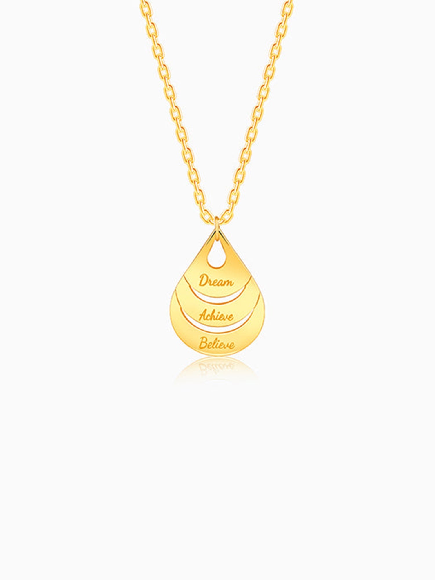Golden Personalised Dreamy Teardrop Pendant With Link Chain