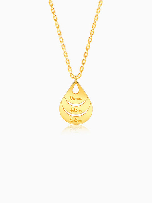 Golden Personalised Dreamy Teardrop Pendant With Link Chain