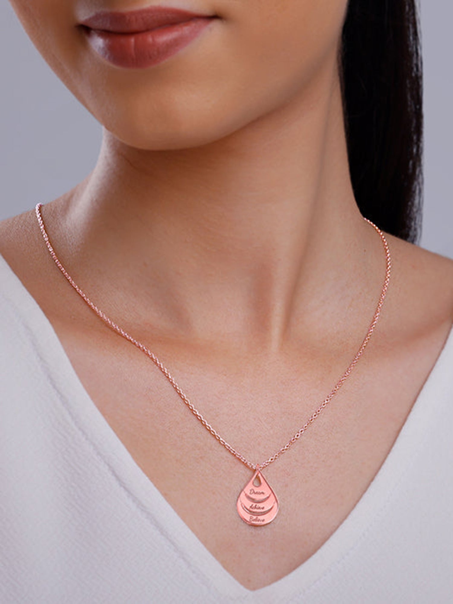 Rose Gold Personalised Dreamy Teardrop Pendant With Link Chain
