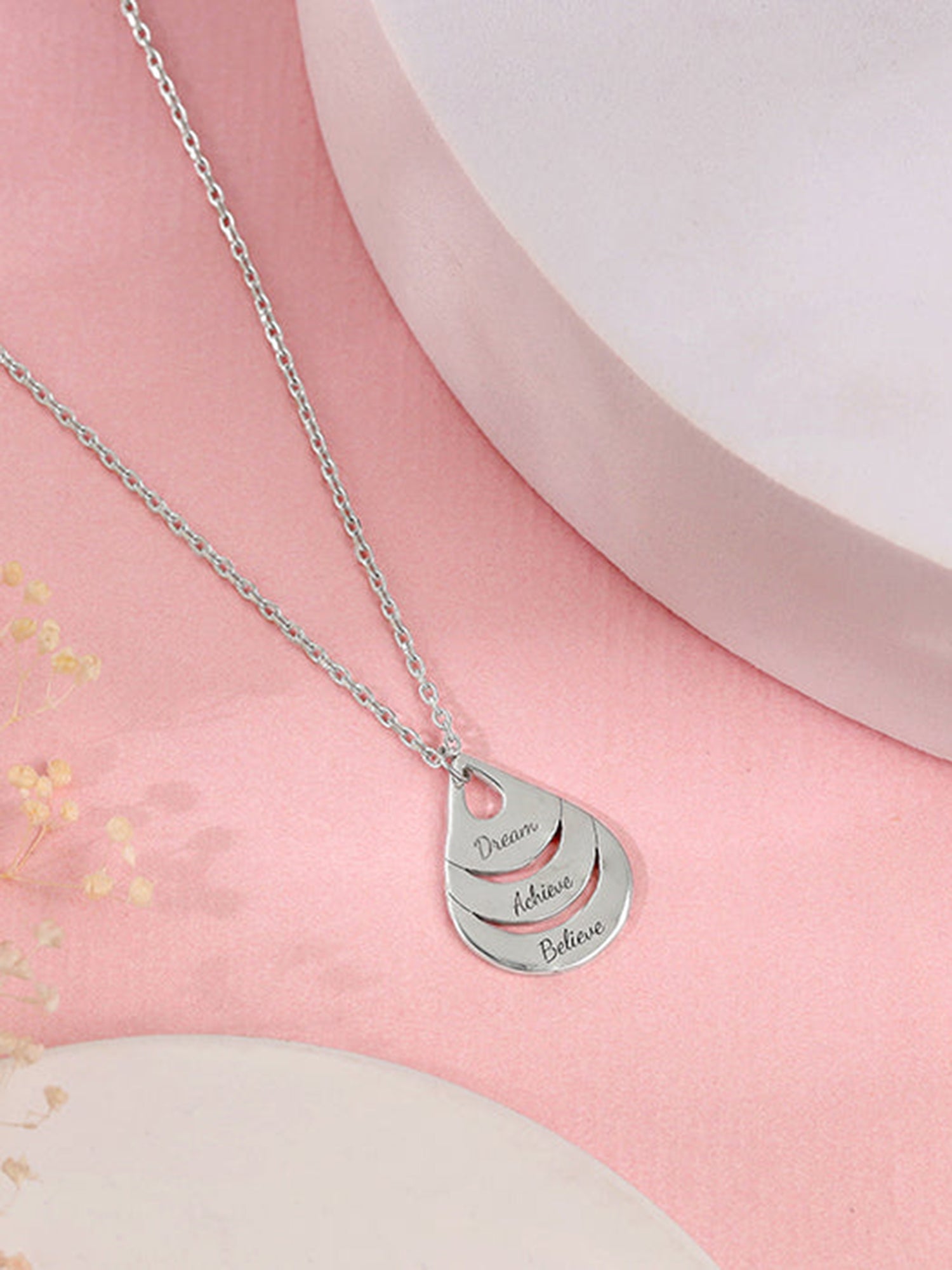 Silver Personalised Dreamy Teardrop Pendant With Link Chain