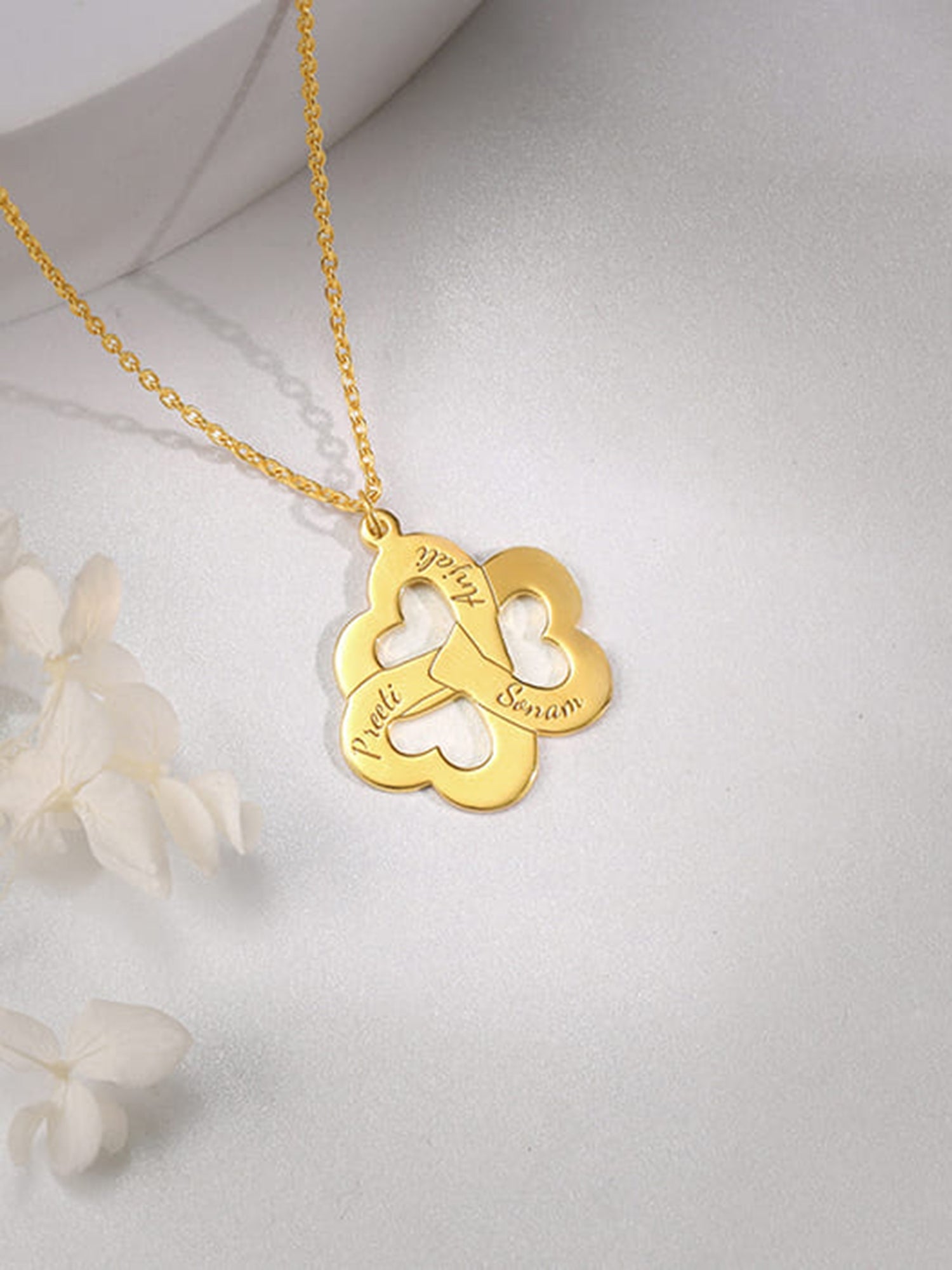 Golden Personalised Floral Love Name Necklace