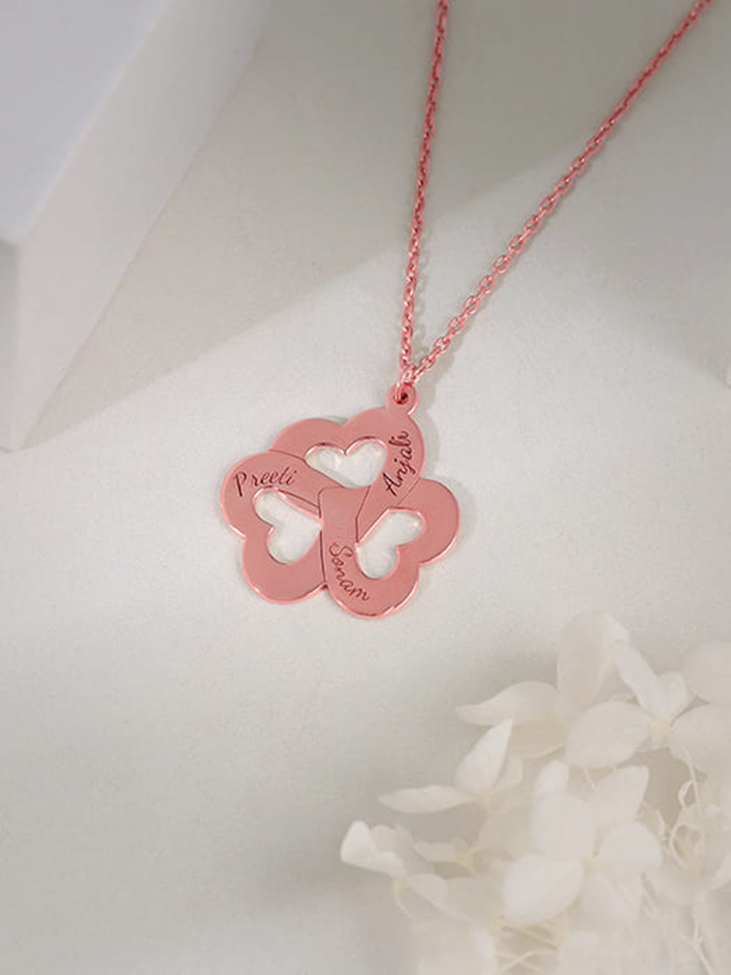 Rose Gold Personalised Floral Love Name Necklace
