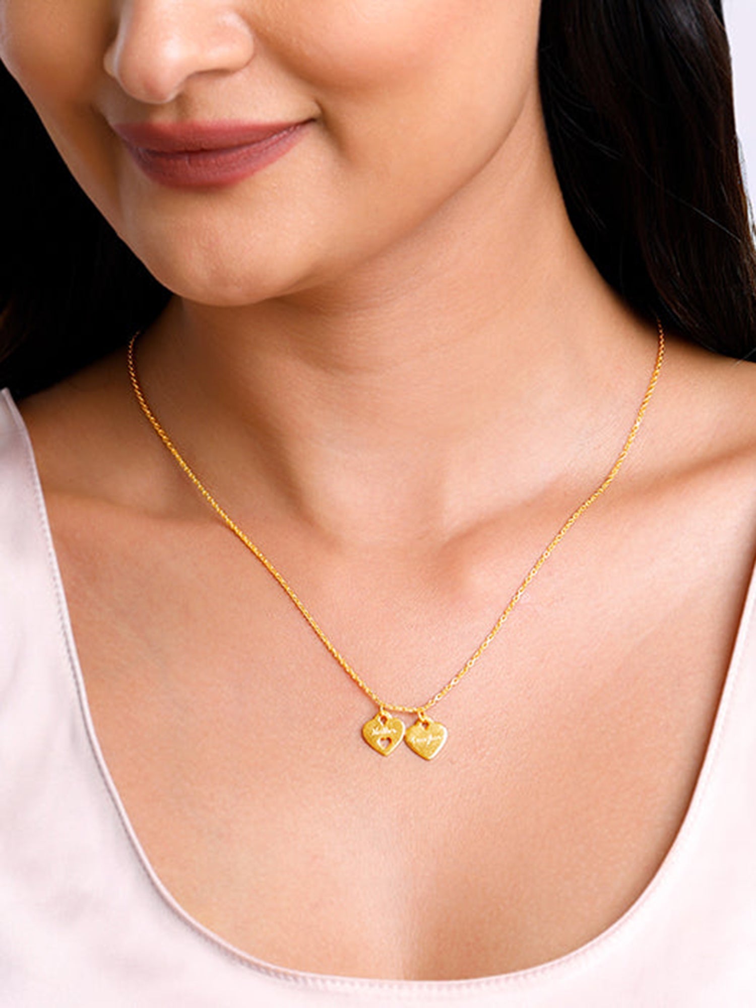 Golden Dual Heart Name Personalised Necklace