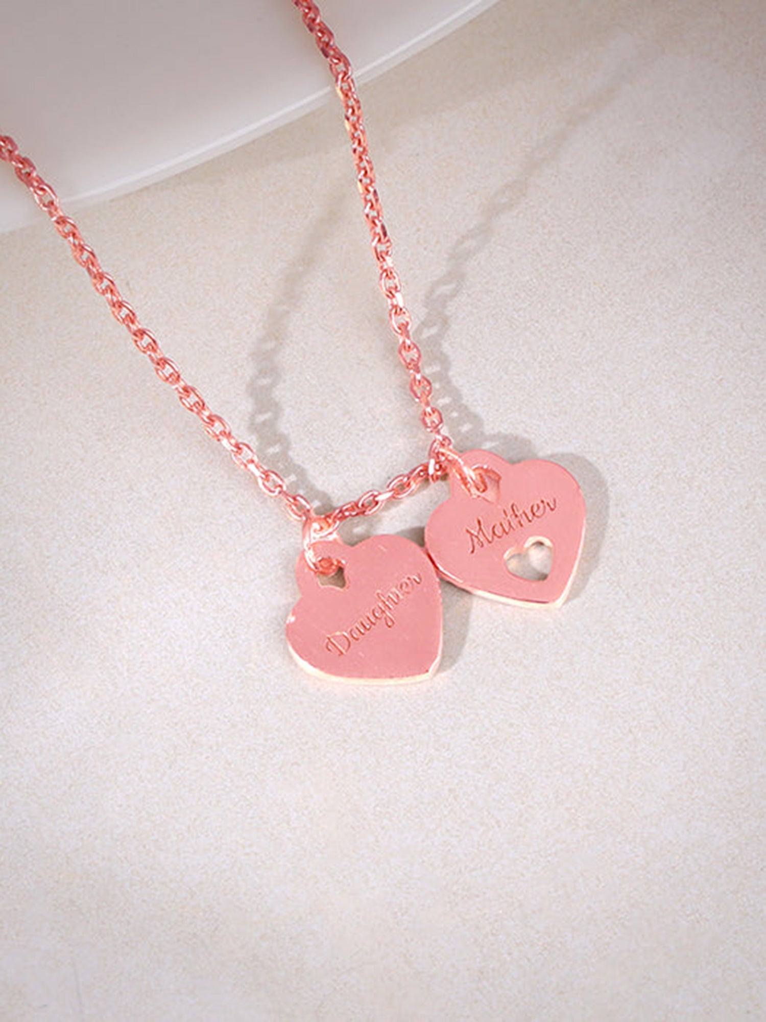 Rose Gold Dual Heart Name Personalised Necklace