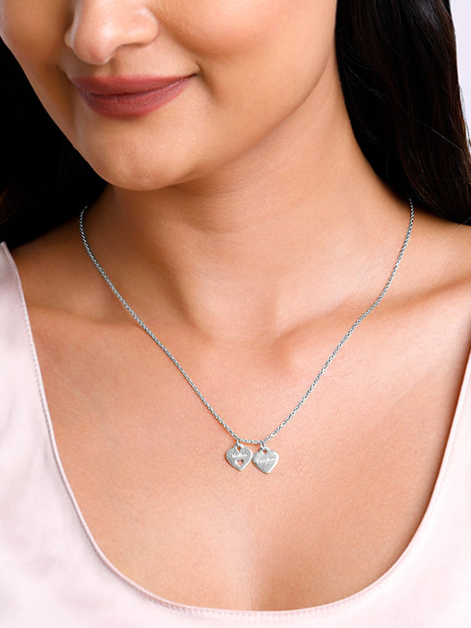 Silver Dual Heart Name Personalised Necklace