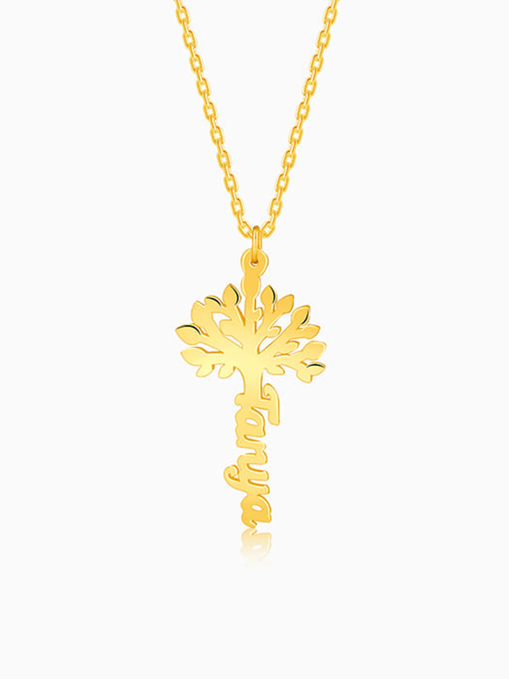 Golden Personalised Tree of Names Pendant with Link Chain