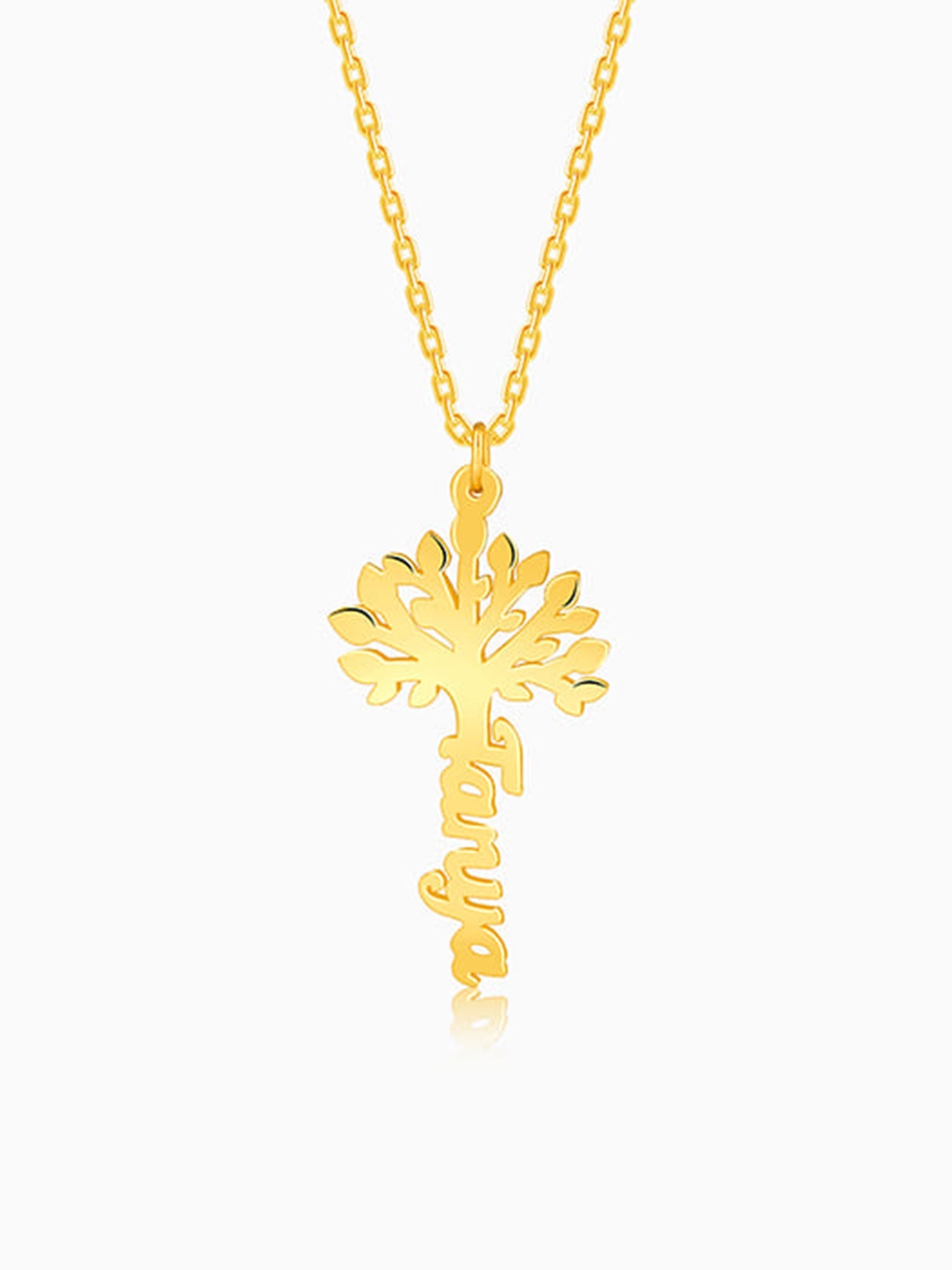 Golden Personalised Tree of Names Pendant with Link Chain