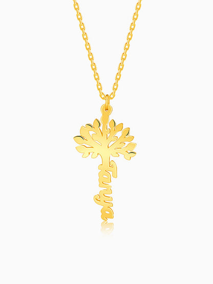 Golden Personalised Tree of Names Pendant with Link Chain