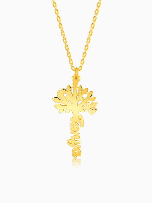 Golden Personalised Tree of Names Pendant with Link Chain