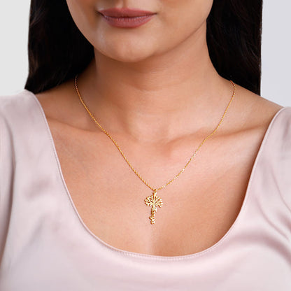 Golden Personalised Tree of Names Pendant with Link Chain