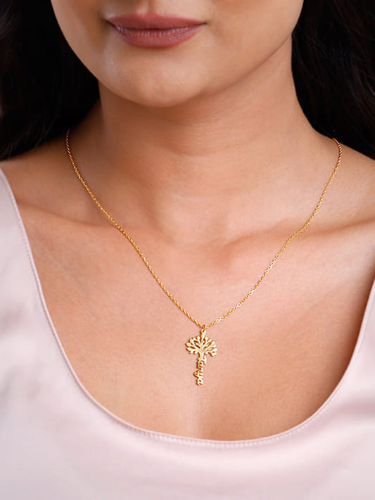 Golden Personalised Tree of Names Pendant with Link Chain